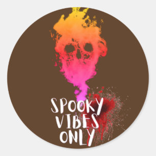 Sticker Rond Vibes éffrayantes Uniquement Rouge Smoke Skull Hal