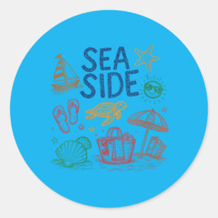Sticker Rond Vibes estivales au bord de la mer pour femmes Vaca
