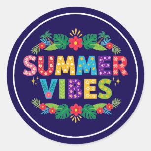 Sticker Rond Vibes été Floral Design-54504 Sweat - shirt à capu