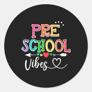 Sticker Rond Vibes Retour À L'École Retro Pré-k Enseignants