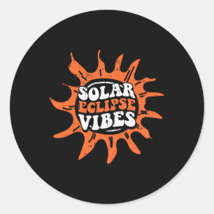 Sticker Rond Vibes solaires Eclipse Rétro 8 avril 2024 Totalité