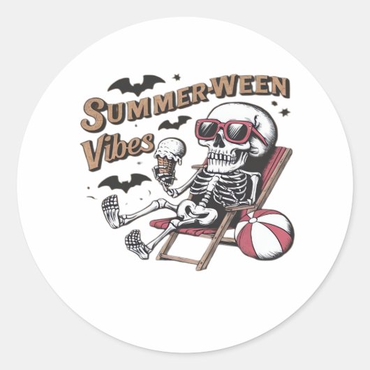 Sticker Rond Vibes Sumerween Joyeux Squelette Crème Glacée Été (Devant)
