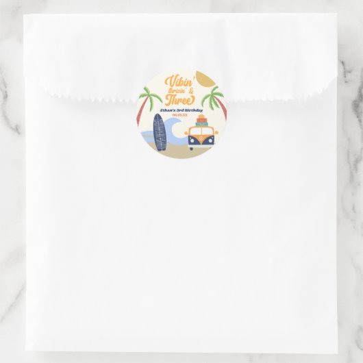 Sticker Rond Vibin' & Trois Surfs Board 3e anniversaire (Sac)
