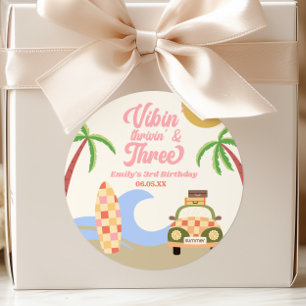 Sticker Rond Vibin' & Trois Surfs Board Rose 3ème anniversaire