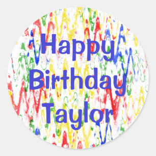 Sticker Rond Vibrant Abstrait Chevrons fête d'anniversaire
