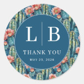 Sticker Rond Vibrant Blue Desert Cactus Floral (Devant)