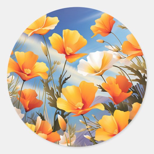Sticker Rond Vibrant California Poppies Meadow (Devant)