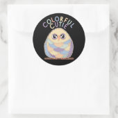 Sticker Rond Vibrant Colorful Owl with Text (Sac)