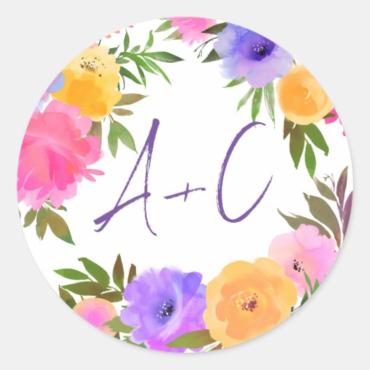Sticker Rond Vibrant Décontracté Magenta Violet Jaune (Devant)