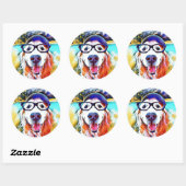 Sticker Rond Vibrant Golden Retriever Nerd lunettes Peinture (Feuille)