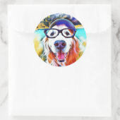 Sticker Rond Vibrant Golden Retriever Nerd lunettes Peinture (Sac)
