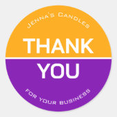Sticker Rond Vibrant jaune violet Nom de l'entreprise Merci (Devant)