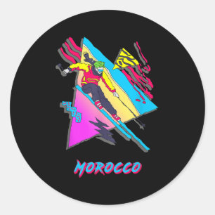 Sticker Rond Vibrant Maroc Ski Ski Ski Aventure Graphique