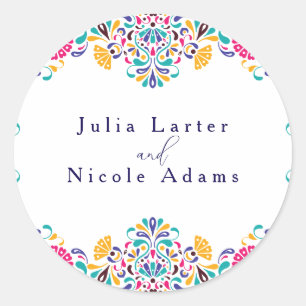 Sticker Rond Vibrant mexicaine Fiesta Style Mariage arc-en-ciel