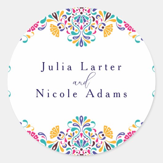 Sticker Rond Vibrant mexicaine Fiesta Style Mariage arc-en-ciel (Devant)