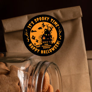 Sticker Rond Vibrant Orange Black Haunted Maison Halloween