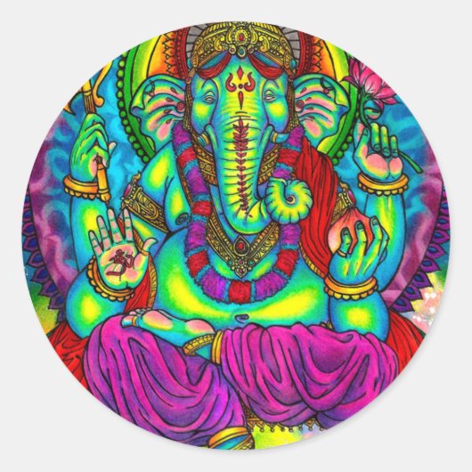 Sticker Rond Vibrant peinture couleur Ganesh (Devant)