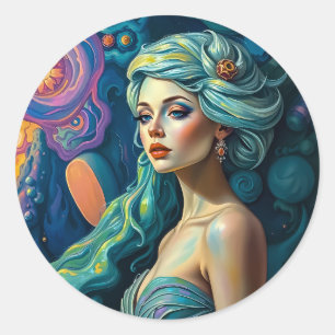 Sticker Rond Vibrant portrait-art surréaliste