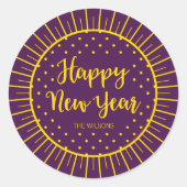 Sticker Rond Vibrant Purple Starburst Script Bonne année (Devant)