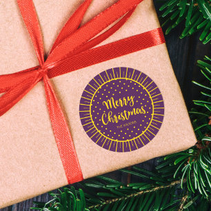 Sticker Rond Vibrant Purple Starburst Script Joyeux Noël