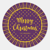 Sticker Rond Vibrant Purple Starburst Script Joyeux Noël (Devant)