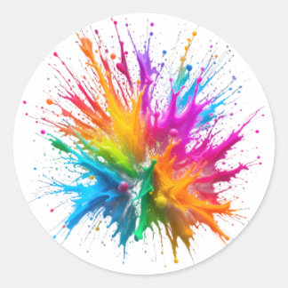 Sticker Rond Vibrant Rainbow Paint Splatter Explosion