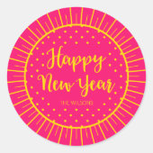 Sticker Rond Vibrant rose Starburst Script Bonne année (Devant)