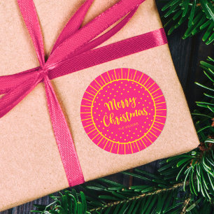 Sticker Rond Vibrant rose Starburst Script Joyeux Noël