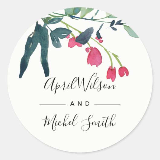 STICKER ROND VIBRANT VERT ROSE EUCALYPTUS FAUNAE MARIAGE BUNAE (Devant)