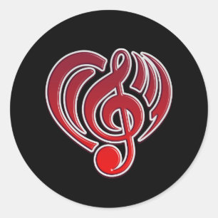 Sticker Rond Vibrations Amour musical Coeur rouge Musique Note 