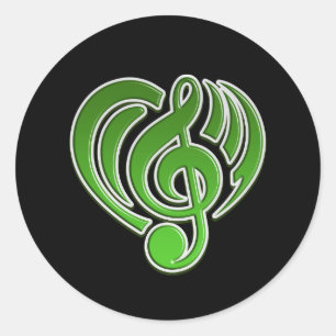 Sticker Rond Vibrations Amour Musical Cœur Vert Note De Musique