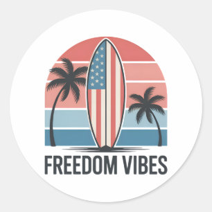 Sticker Rond Vibrations de liberté 14 juillet Eté patriotique