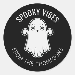 Sticker Rond Vibrations Effrayantes Fantôme Halloween Noir Et B