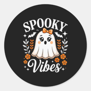 Sticker Rond Vibrations Effrayantes Fantôme Rétro Groovy Hallow