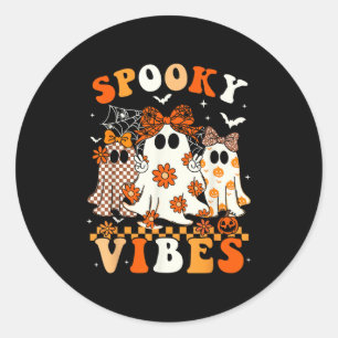 Sticker Rond Vibrations Sombres Fantôme Rétro Groovy Halloween