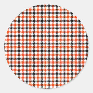 Sticker Rond Vichy à carreaux orange, noir et blanc