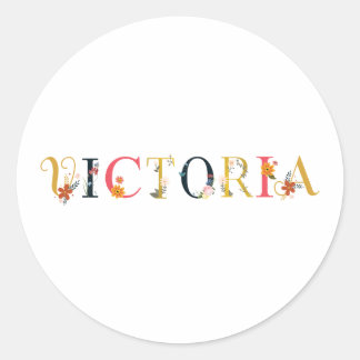 Sticker Rond VICTORIA Nom Art Avec Fleurs Brodées