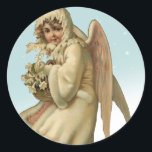 Sticker Rond Victorian Christmas Angel Girl<br><div class="desc">Art vintage - Victorian Christmas Angel Girl</div>