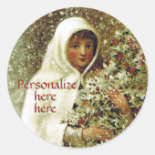 Sticker Rond Victorian hiver fille saint baies neige blanc vert (Devant)