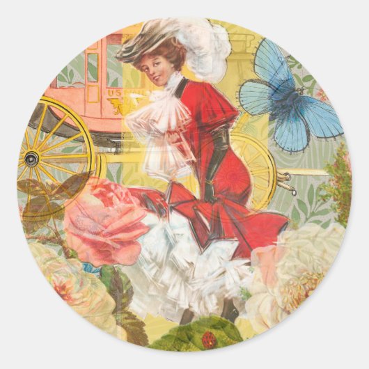 Sticker Rond Victorian Lady Woman Fun Carriage (Devant)