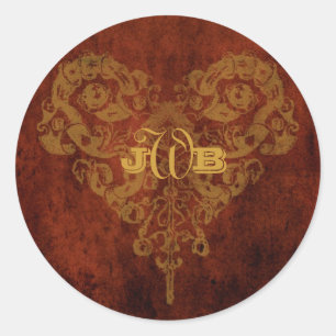 Sticker Rond Victorian Steampunk Gears Heart Monogramme