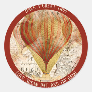 Sticker Rond Victorian Steampunk Hot Air Balloons Map