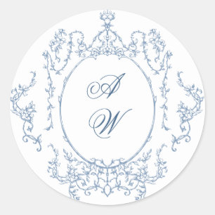 Sticker Rond Victorien Ornate Grace Floral Dusty Mariage bleu