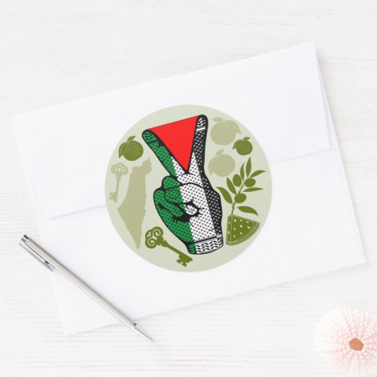 Sticker Rond Victory Sign Hand Resistance Red Triangle Symbol (Enveloppe)