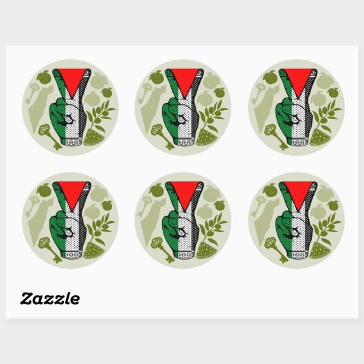 Sticker Rond Victory Sign Hand Resistance Red Triangle Symbol (Feuille)