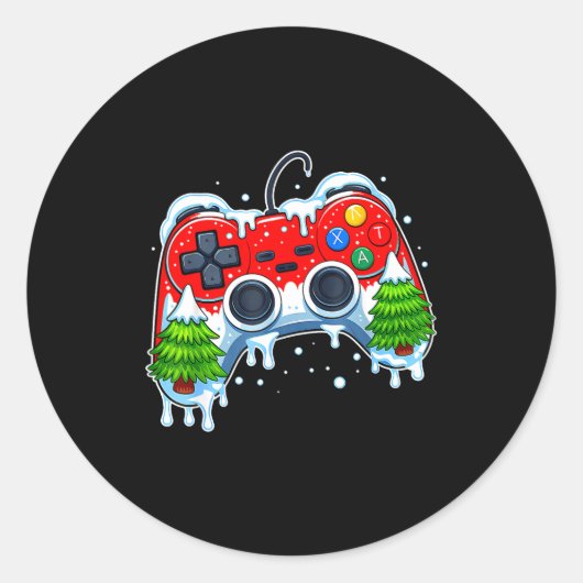 Sticker Rond Video Game Controller Christmas Santa Hat Gamer Bo (Devant)