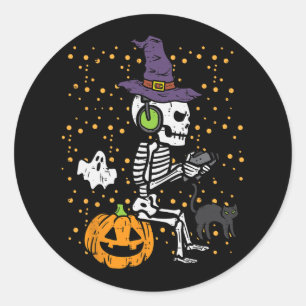 Sticker Rond Vidéo Gamer Squelette Halloween Costume Hommes gar