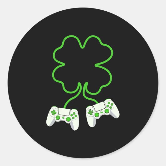 Sticker Rond Video Gamer St Patricks Day Clover With Controller (Devant)