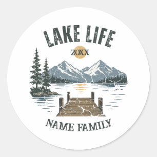 Sticker Rond Vie au lac rétro grunge vacances en famille assort