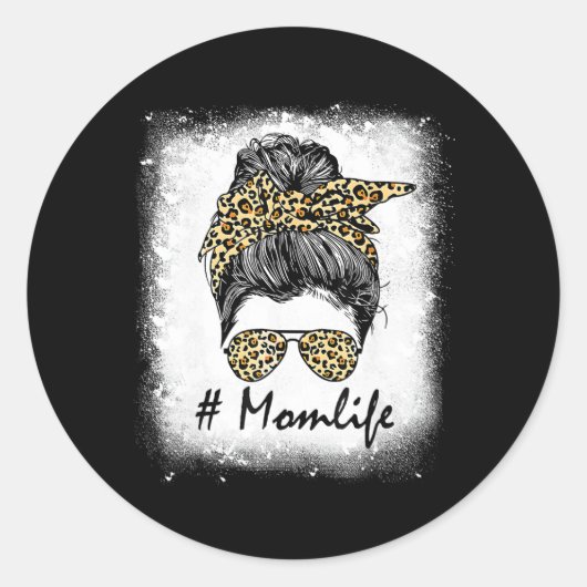 Sticker Rond Vie Bleached Maman Vie Leopard Messager Bun Femmes (Devant)